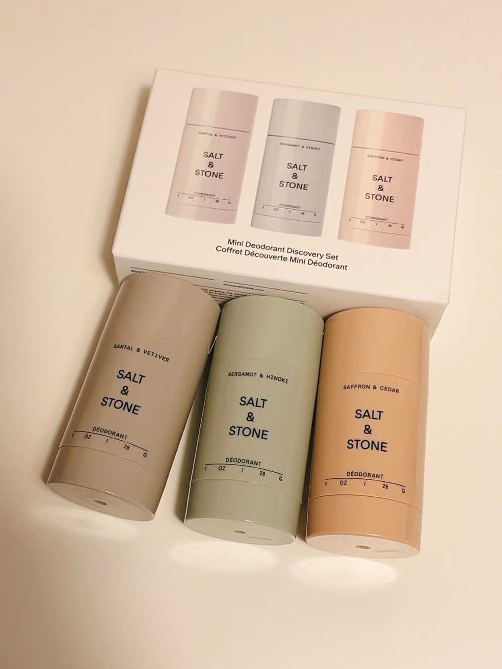 Salt & Stone Mini Deodorant Discovery Set 3 x 1oz 28g New Santal Bergamot